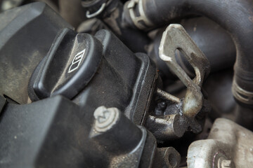 Old dusty motor close-up.