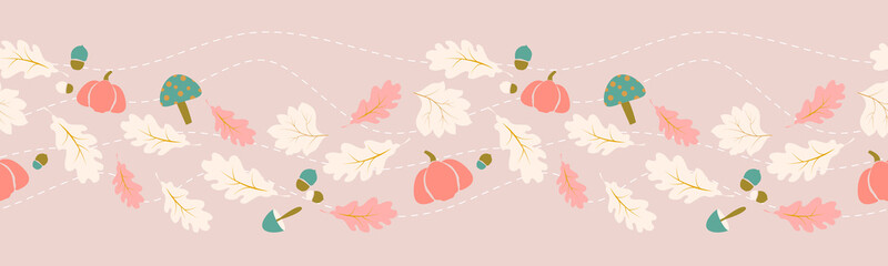 Autumn, fall leaves border seamless pattern concept design for seasonal, thanksgiving