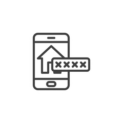 Smart home security system line icon. linear style sign for mobile concept and web design. Smartphone smart home system control outline vector icon. Symbol, logo illustration. Vector graphics