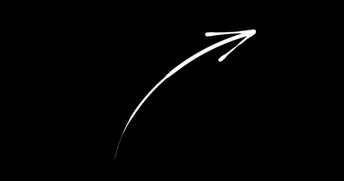 Set of Animated  Hand Draw Arrows. White hand-drawn arrows isolated on black background. 8 variants.
