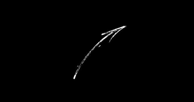set of Animated  Hand Draw Arrows. White hand-drawn arrows isolated on black background, dry brush texture. 6 variants.