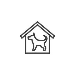 Home security dog line icon. linear style sign for mobile concept and web design. House with dog outline vector icon. Symbol, logo illustration. Vector graphics