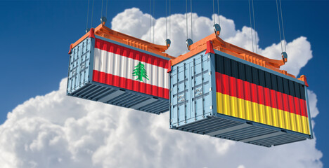 Freight containers with German and Lebanon flag. 3D Rendering 