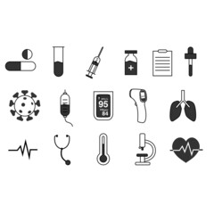 Covid 19 related icons, corona B/W
