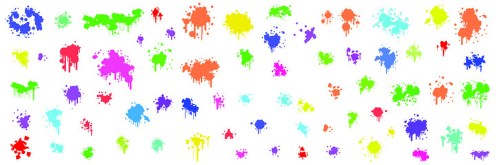 Naklejka na ściany i meble Set Color Spray Collection Paint Splatter And Blob Splash Different Shapes Elements Vector Object Brush