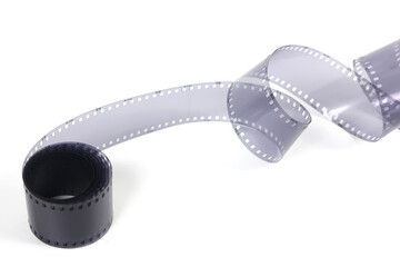 35mm film strip in white background, copy space cinema word with place for text,  film strip for...