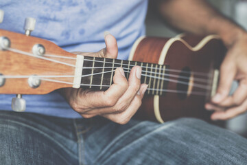 A young man playing the ukulele, Concept music player