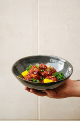 Asian marinated chicken in spicy sauce with daikon