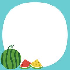 スイカのフレーム　正方形　ブルー
