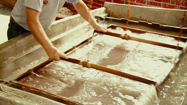 Old Method of Paper Making, Screen In Pulp Water, Medium