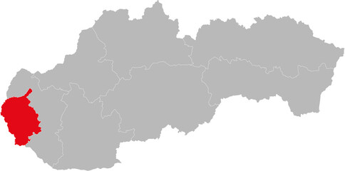 Bratislava Region isolated on Slovakia map. Gray background. Backgrounds and Wallpapers.