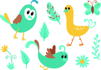 collection of colorful artistic birds and fish vector illustration