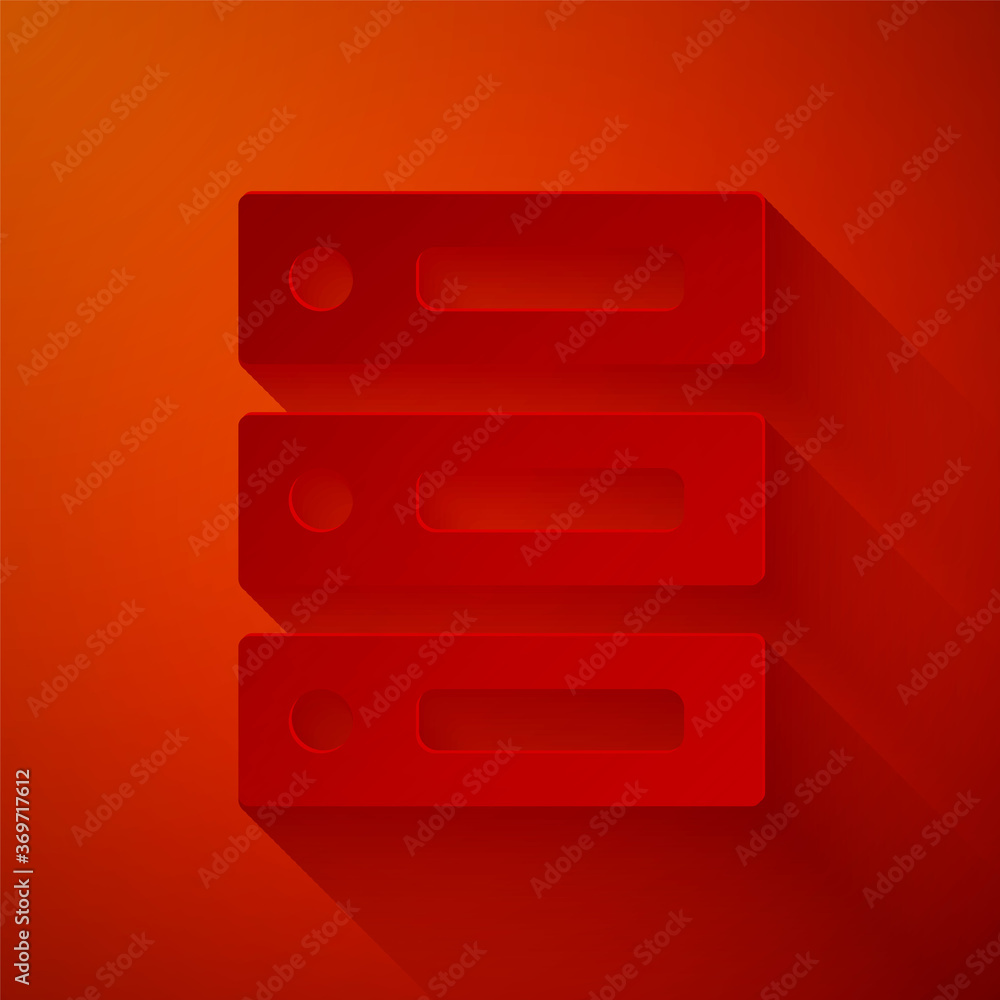 Poster paper cut server, data, web hosting icon isolated on red background. paper art style. vector illustr