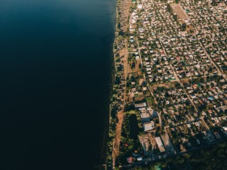city ​​by the river top view