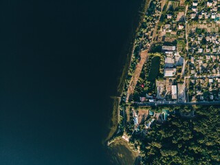 city ​​by the river top view