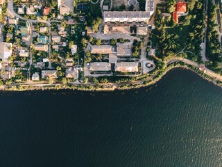 city ​​by the river top view