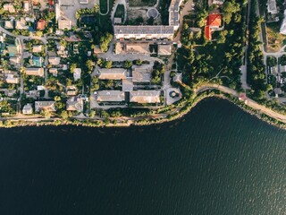 city ​​by the river top view
