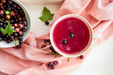 Blackcurrant kissel - traditional Russian summer fruit soup, top view