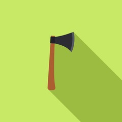 Ax icon in flat style on green background with long shadow. Vector illustration