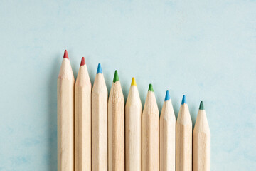 Close up of multicolored wooden pencils. Back to school