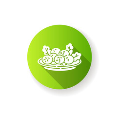 Falafel green flat design long shadow glyph icon. Deep fried ball dish. Japanese tempura. National dish recipe. Fast food. Meat on lettuce. Vegetarian dish. Silhouette RGB color illustration