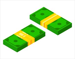 Pile of money icon from two sides. Isometric dollar banknotes. 3d Money icon