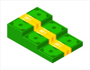 Isometric banknote stairs. Money steps or cash flow stairs