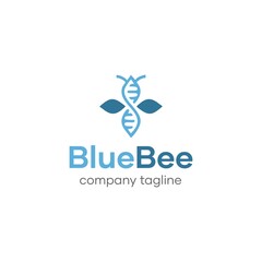 Blue Bee DNA Helix Genetic Logo Design Idea