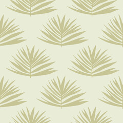 Tropic leaves bush seamless pattern with light pastel background. Beige foliage. Simple floral backdrop.