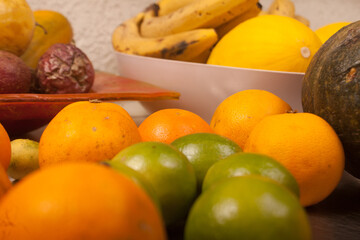 banana, melon, tangerine, passion fruit, papaya, pumpkin, lemon, orange