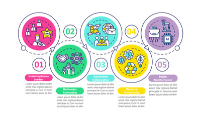Corporate performance vector infographic template. Resource productivity presentation design elements. Data visualization with 5 steps. Process timeline chart. Workflow layout with linear icons