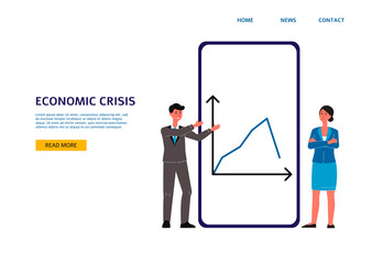 Economic crisis website banner with business people flat vector illustration.