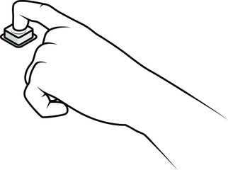 Line drawing of a human hand resting on and about to press a button.