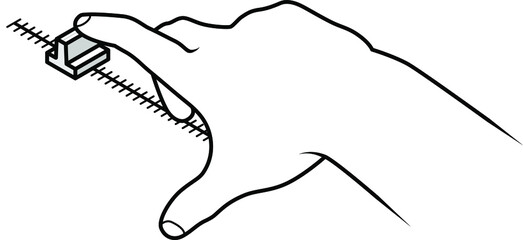 Line drawing of a human hand adjusting a slider.