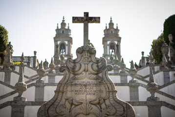 Fototapeta na wymiar Beginning of the sanctuary stairs, in Bom Jesus of Braga, Portugal