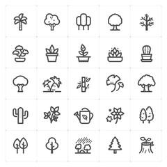 Icon set - Tree and Natural icon outline stroke vector illustration on white background