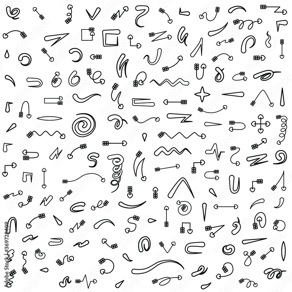 Aufkleber abstract set black collection hand drawn different arrows elements vector design sketch style doodle