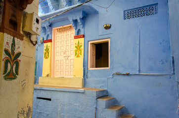 Traditional blue houses in the blue city of Jodhpur, Rajasthan, India