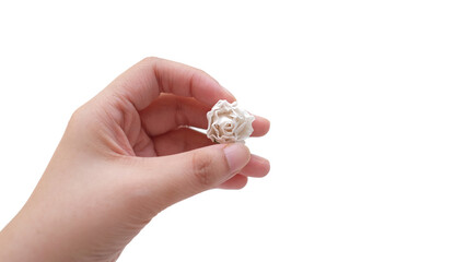 Artificial flower made out of fabric in beautiful broken white color. This handmade flower can be used as decoration on headband, dress, and many other as craft supply material.