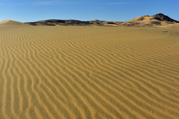 TASSILI TADRART. ALGERIA. SAHARA DESERT LANDSCAPE WITH SAND DUNES AND ROCK FORMATIONS. SAFARI AND TREKKING IN ALGERIA. 