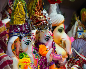 Lord Ganesha idols with use of selective focus