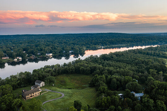 Aerial of Sunrise over Kingston Princeton New Jersey