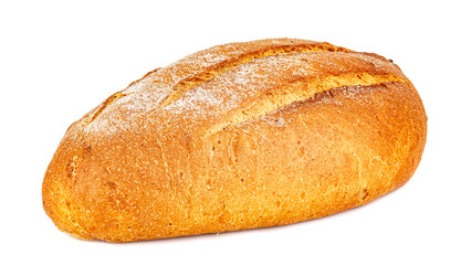 Loaf of freshly baked rye bread isolated on white background