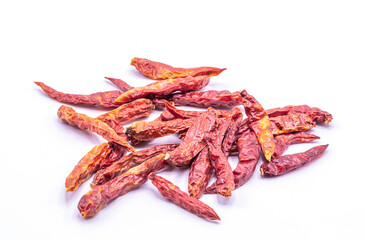 Close up dried red chili pepper isolate on white background.