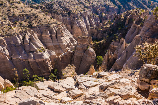 Elevated View of The The Winding Slot Canyon and Cone Shaped Hoodoos On The Tent Rocks Trail,Kasha-Katuwe Tent Rocks National Monument, New Mexico,USA