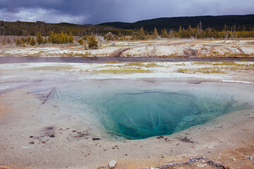 Sapphire-Colored Hot Spring in Biscuit Basin of Yellowstone National Park