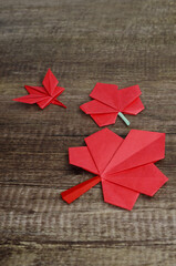 Origami autumn paper leaves