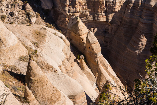 Elevated View of The The Winding Slot Canyon and Cone Shaped Hoodoos On The Tent Rocks Trail,Kasha-Katuwe Tent Rocks National Monument, New Mexico,USA