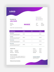 Creative Style Colorful Invoice Design For Your Business Vector Template Design