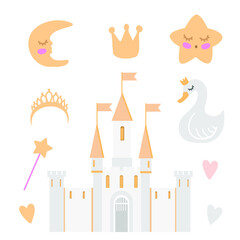 set swan and castle on the white background